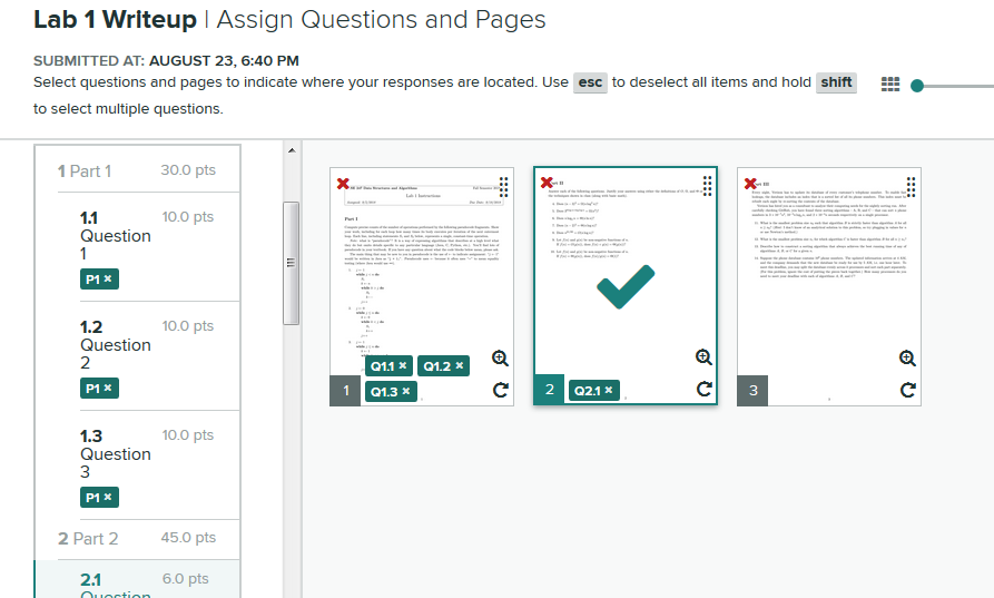 Assigning pages to parts in Gradescope