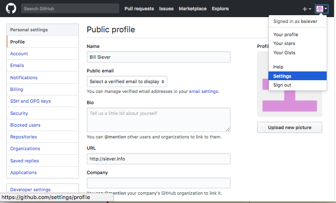 Git Hub Account Settings