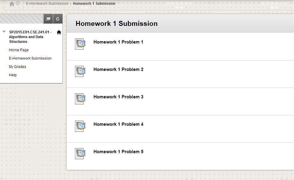 homework problems screen