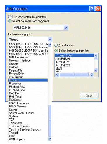 [Figure 5: Performance Monitor ' Performance Objects]